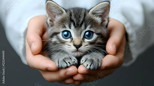 Adorable Kitten Held Gently...