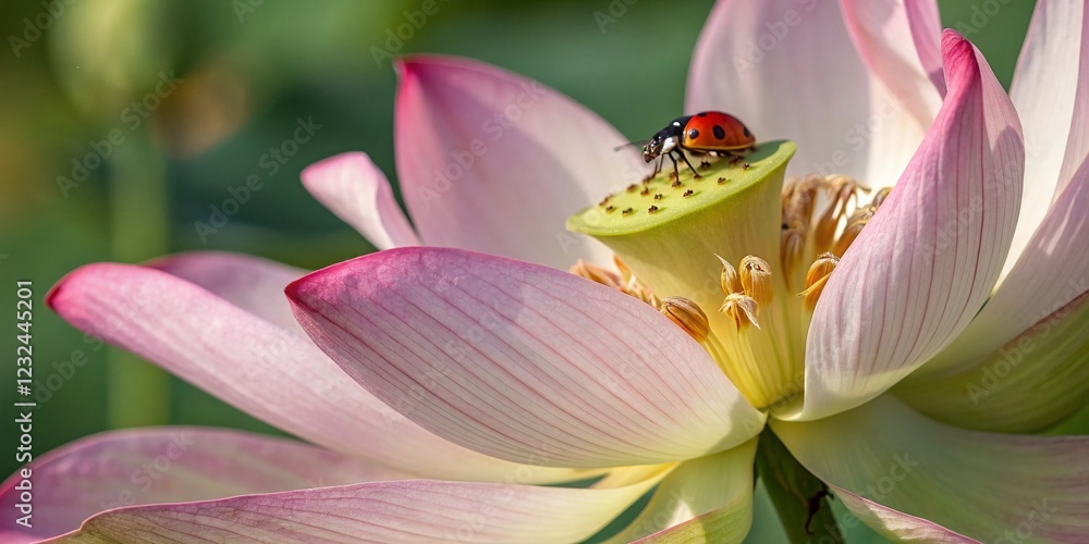 American Lotus Flower with Ladybug - Close-up Portrait Photography American Lotus Flower with Ladybug - Close-up Portrait Photography