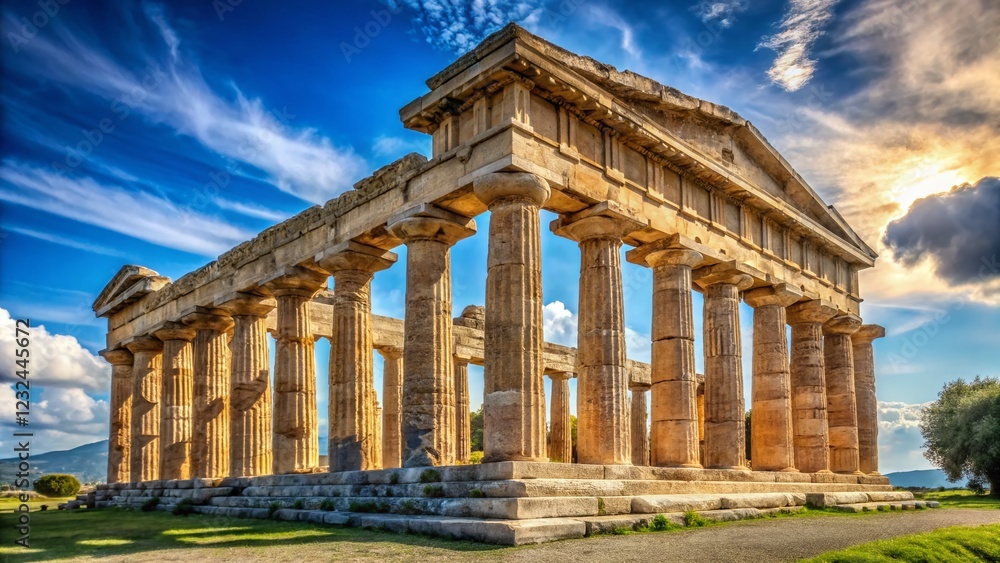 Ancient Greek Temple Paestum Hera Doric Columns Italy Ruins 550-450 BC Ancient Greek Temple Paestum Hera Doric Columns Italy Ruins 550-450 BC
