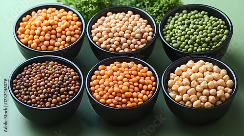 Six Black Bowls Filled with...
