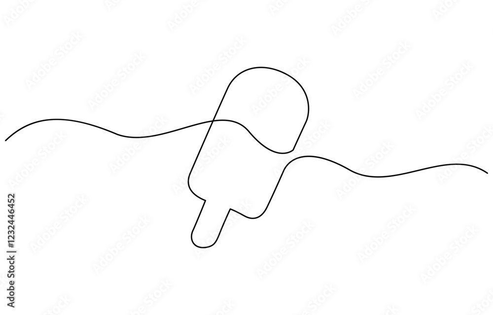 Obraz premium Ice cream bar continuous one line drawing vector illustration, One continuous line drawing of fresh ice cream stick. Single line art of delicious, sweet and juicy.