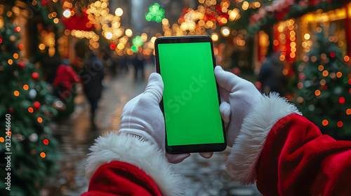 Santa Claus Holds Green Scr...