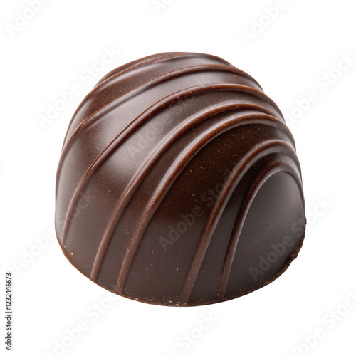 Single chocolate truffle with delicate glossy finish, isolated on transparent background, vector-style image for dessert and food photo