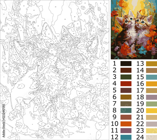 Realistic 2 kitten Portrait with Wildflowers - Paint by Numbers