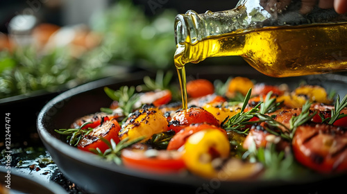 Pouring Oil over Grilled Ve...
