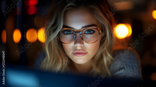 Woman with Glasses Gazes In...