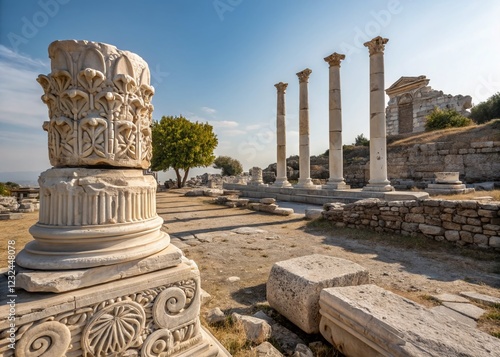 Apollon Smintheion Ruins, Ancient City, Gulpinar, Canakkale, Turkey - Historical Archaeological Site Stock Photo photo