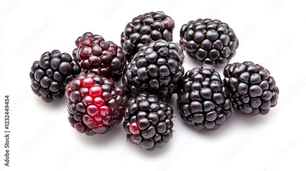 Fresh Blackberries with Various Shades on White Background Fresh Blackberries with Various Shades on White Background
