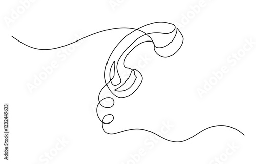 One line drawing of isolated vector object telephone receiver. Vintage retro telephone communication concept, Old telephone one line drawing continuous design minimalism. Retro phone vector.