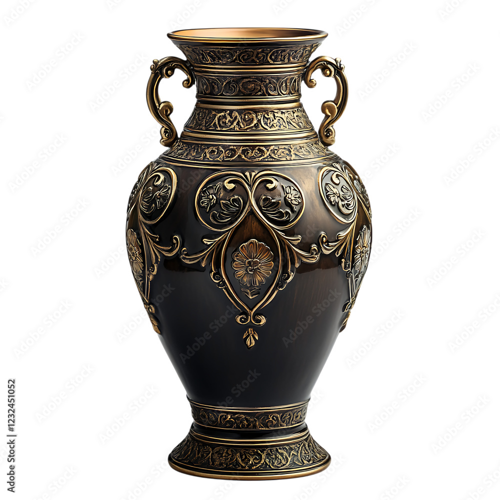 PNG Elegant Ornate Porcelain Vase with Bronze Accents Against Transparent Background for Antique Collections, Luxury Home Decor, or Classic Art Branding
