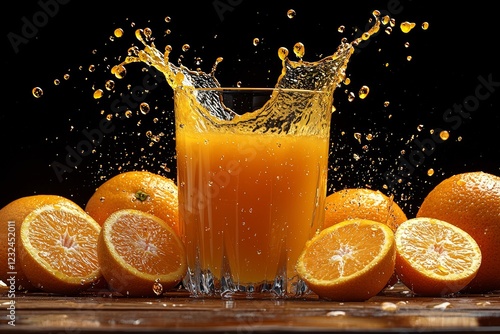 Orange eruption in the black void. A surreal slow-motion juice explosion captured in a photographic journey