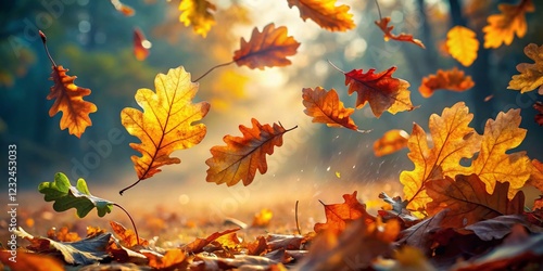 Wallpaper Mural Autumn Oak Leaves Dancing in the Wind - Vertical Video Stock Footage Torontodigital.ca