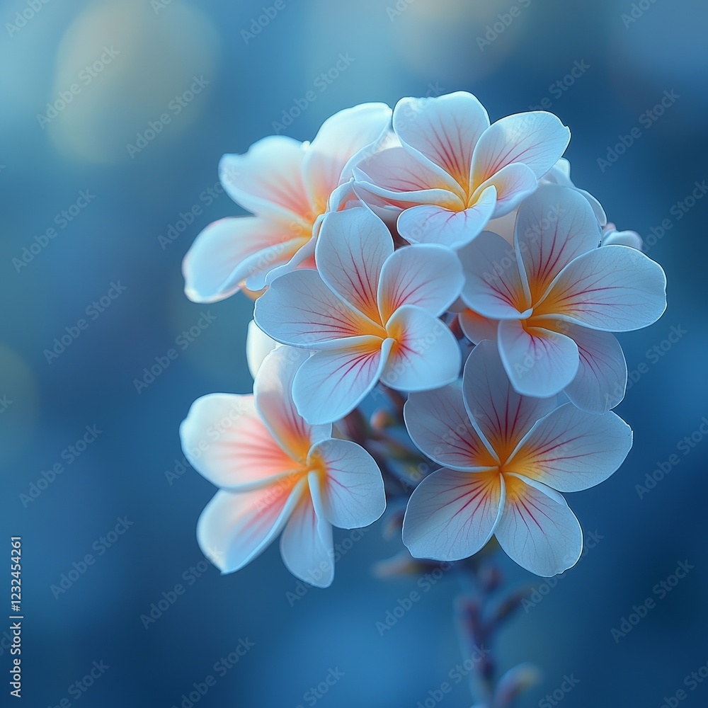 Naklejka premium A beautiful bouquet of vibrant plumeria flowers, ideal for weddings or special occasions, highlighting elegance and natural beauty