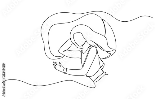 Continuous single line sketch drawing of woman sleeping on pillow bed one line lifestyle vector, Woman home sleep relax relax calm tired one line art design vector.
