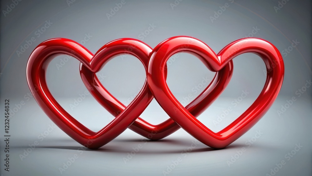 Two red hearts intertwining Two red hearts intertwining