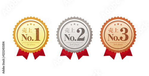 売上No1～No3ランキングラベル アイコンセット 金銀銅