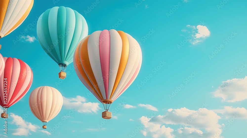 Obraz premium Colorful hot air balloons soaring against blue sky nature scene aerial view vibrant adventure