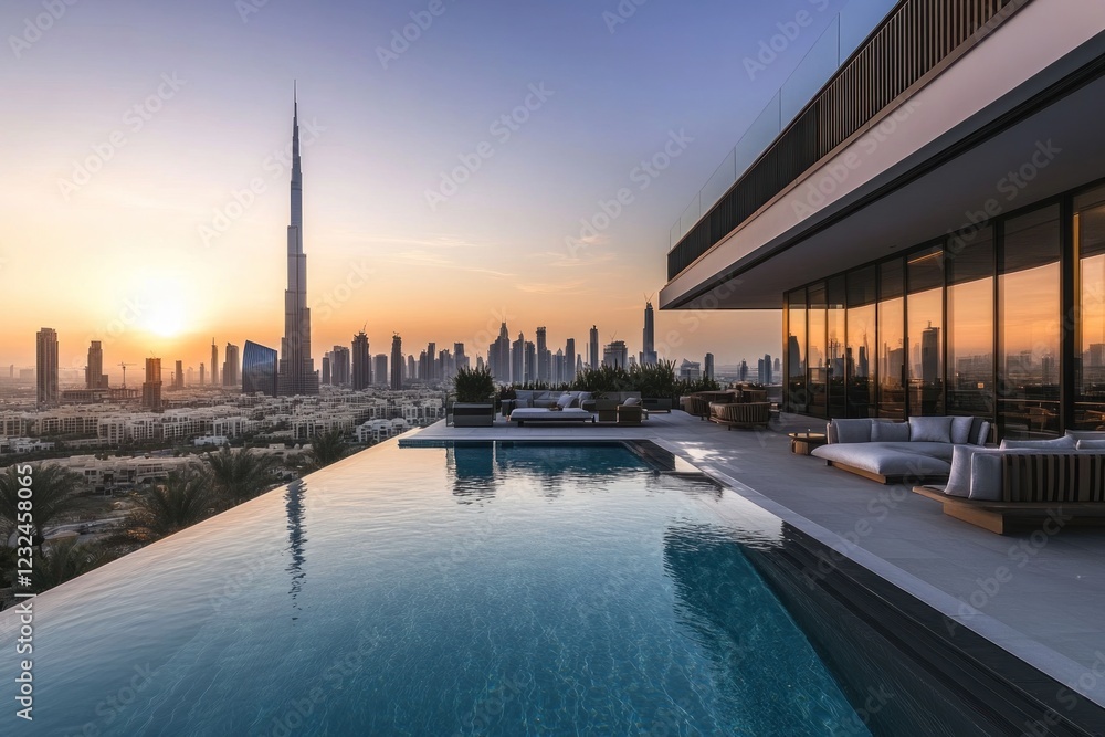 Dubai Skyline Sunset Luxury Villa Infinity Pool Dubai Skyline Sunset Luxury Villa Infinity Pool