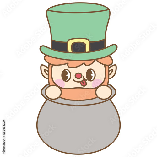 cute kawaii Groovy Retro Leprechaun outline cartoon doodle illustration