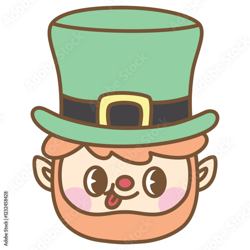 cute kawaii Groovy Retro Leprechaun face outline cartoon doodle illustration