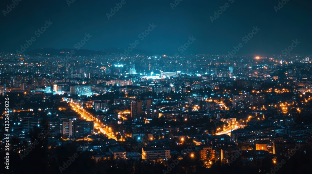 Obraz premium Night Cityscape: An Aerial View of Urban Lights