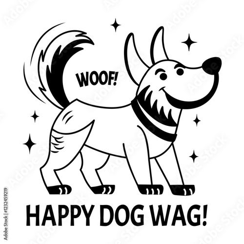 Glyph style sticker of happy dog wag 
