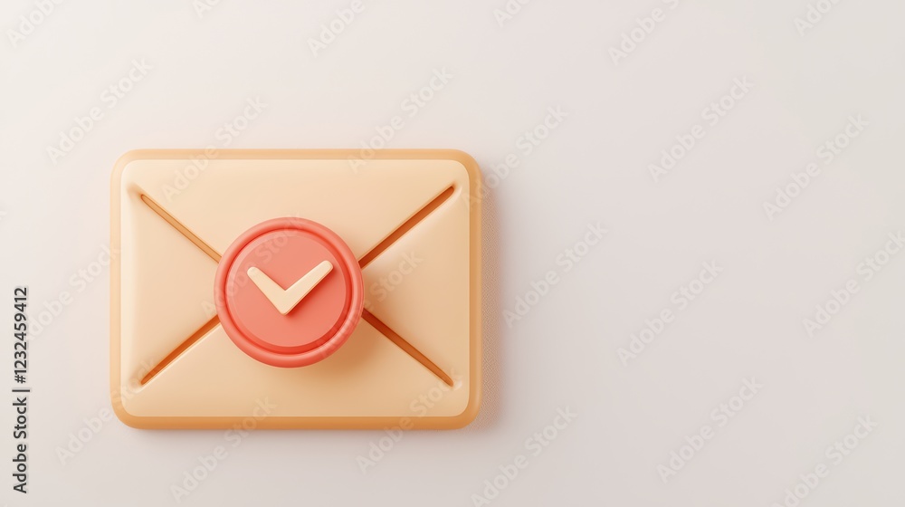 3D Render of Email Icon with Checkmark on Neutral Background 3D Render of Email Icon with Checkmark on Neutral Background