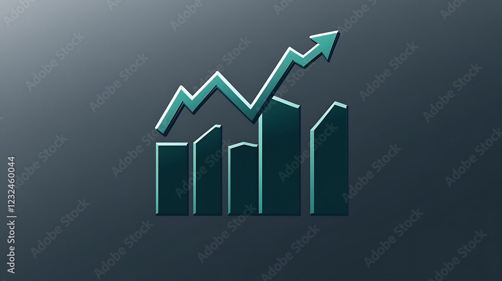 Crisp financial services icon with a rising chart in deep green set against a silver gradient background creating a sense of growth and achievement Crisp financial services icon with a rising chart in deep green set against a silver gradient background creating a sense of growth and achievement