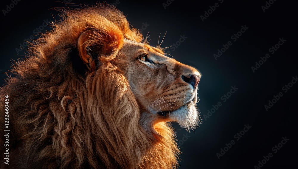 Fototapeta premium Majestic Lion Portrait Against Dark Background