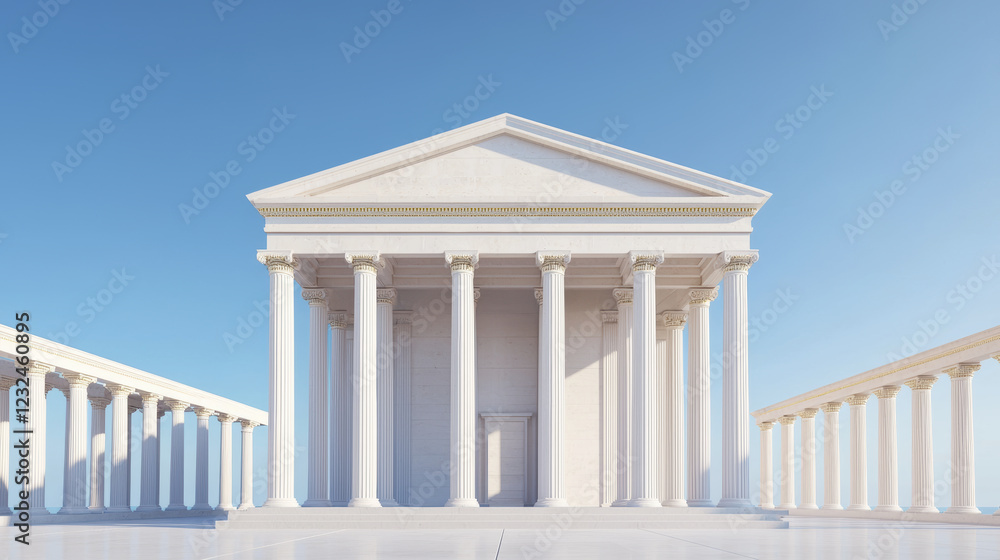 Obraz premium grand minimalist building with classical columns and clear blue sky