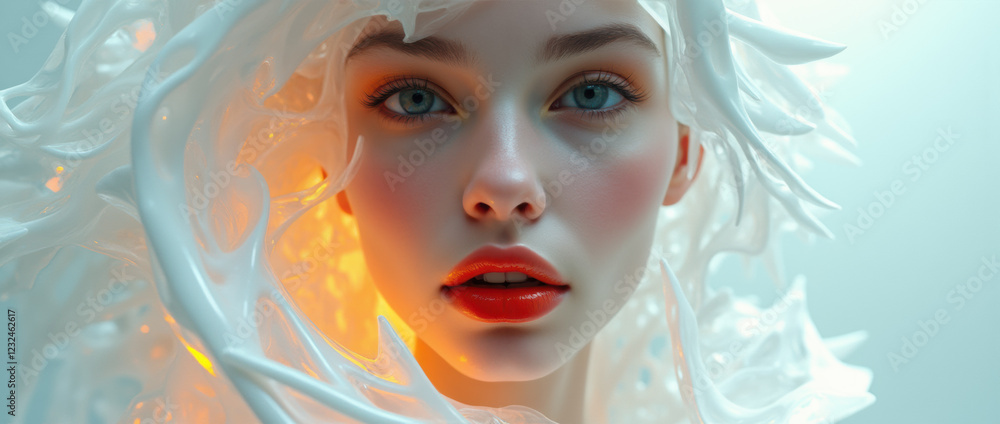 A Luminous Portrait with Plastic Translucent Headpiece A Luminous Portrait with Plastic Translucent Headpiece