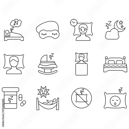 sleep icons set. Set of editable stroke icons.Set of sleep