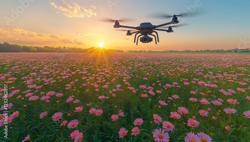 Meadow blanketed with white and pink spring daisies on a sunny day. Nature landscape in Estonia during early summer