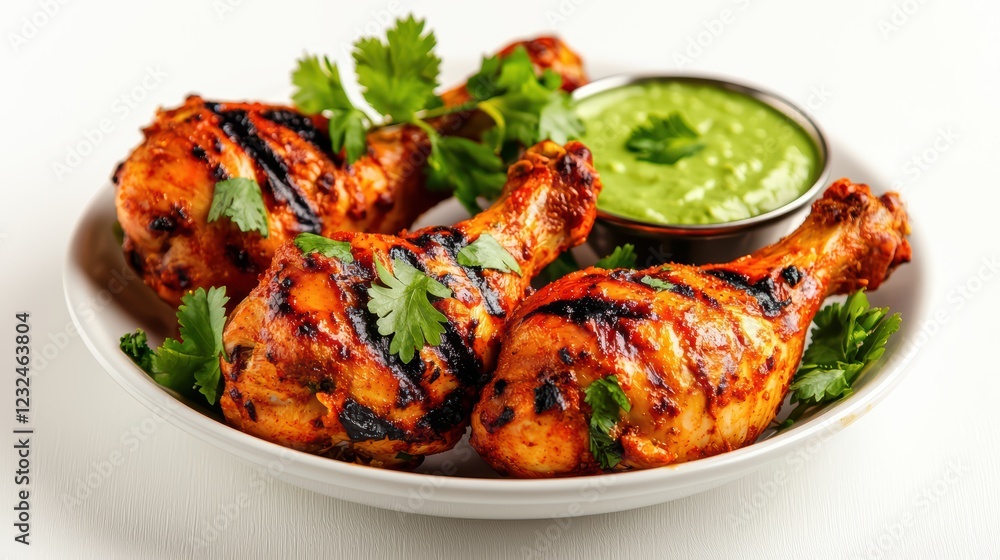 Grilled Spicy Chicken Drumsticks with Green Sauce and Herbs Grilled Spicy Chicken Drumsticks with Green Sauce and Herbs