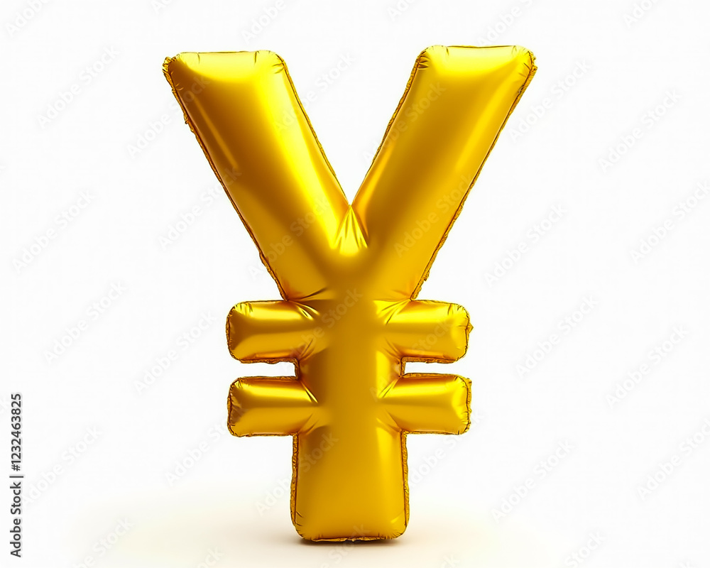 Obraz premium A large, shiny golden yen symbol stands out against a neutral background. This decorative item adds a festive touch to financial-themed celebrations and events, appealing to various audiences.