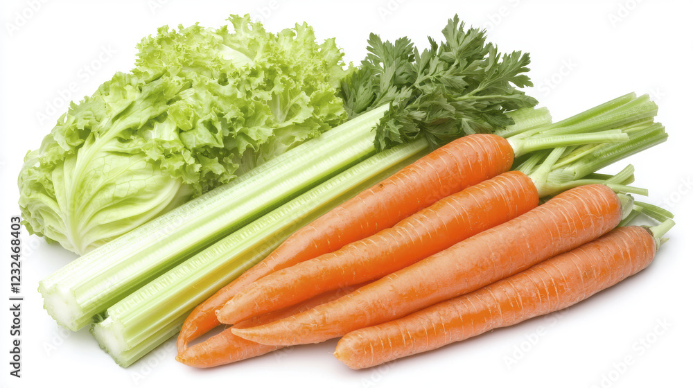 Fresh vegetables including carrots, celery, and lettuce arranged beautifully. Perfect for healthy meals and salads Fresh vegetables including carrots, celery, and lettuce arranged beautifully. Perfect for healthy meals and salads