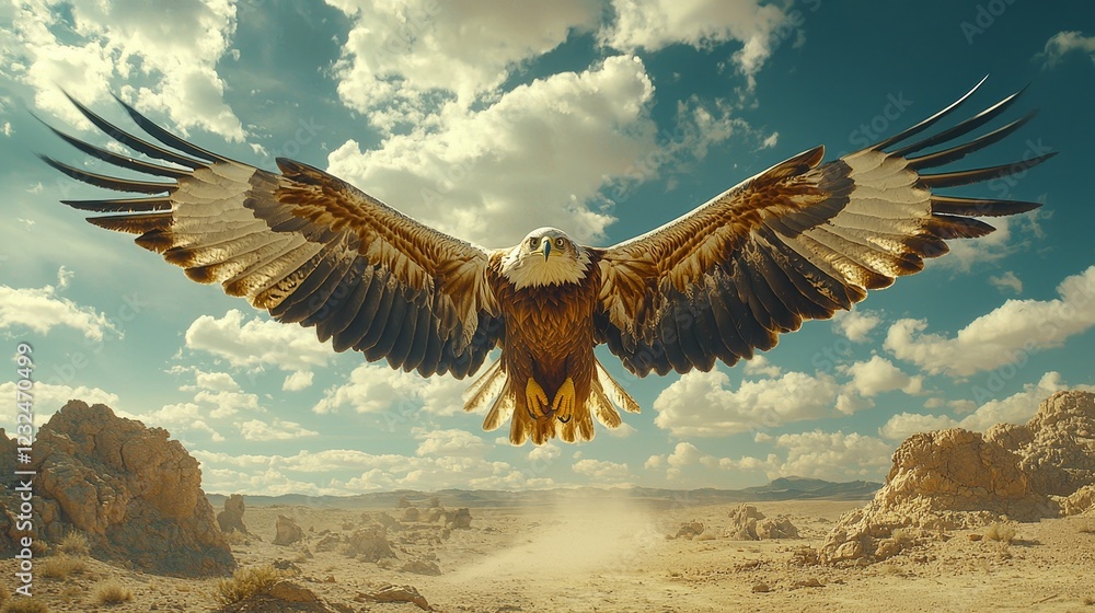 Obraz premium A mesmerizing slow-motion sequence of an eagle flying high in the sky