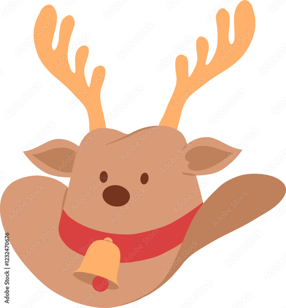 Christmas cowboy hat with gold reindeer antlers, nose, ears, eyes, bell and hatband hand drawn flat design illustration Christmas cowboy hat with gold reindeer antlers, nose, ears, eyes, bell and hatband hand drawn flat design illustration