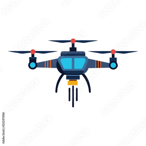 Flying Drone with Red and Blue Details – Vector Illustration