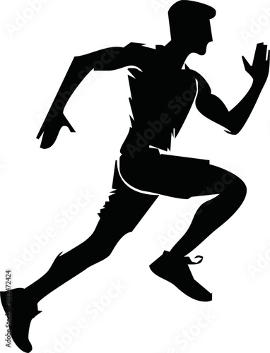 Runner silhouette set of sprinter, runner and jogger running track or jogging. People silhouette in outline. men athletes racing.