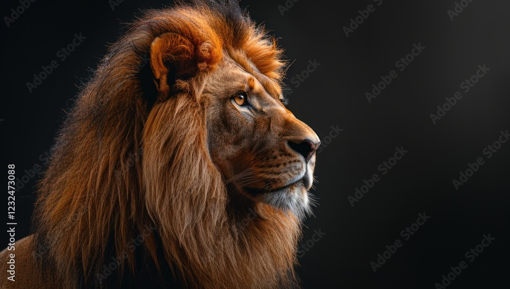 Naklejka premium Majestic Lion Portrait with a Dark Background