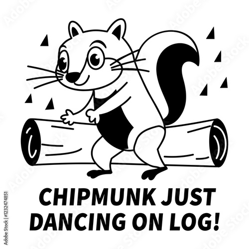 Cute chipmunk dancing on log, glyph sticker 

