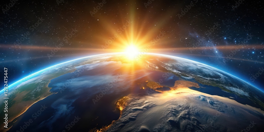 Earth from space with a rising sun, brightening the horizon , earth, planet, earth, planet, natural beauty, nature, sky Earth from space with a rising sun, brightening the horizon , earth, planet, earth, planet, natural beauty, nature, sky