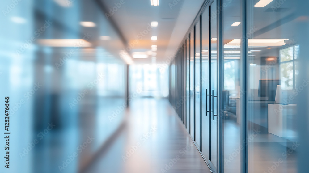 Modern office space with glass floor and large windows large windows in a modern office hallway with a clean, bright interior Modern office space with glass floor and large windows large windows in a modern office hallway with a clean, bright interior