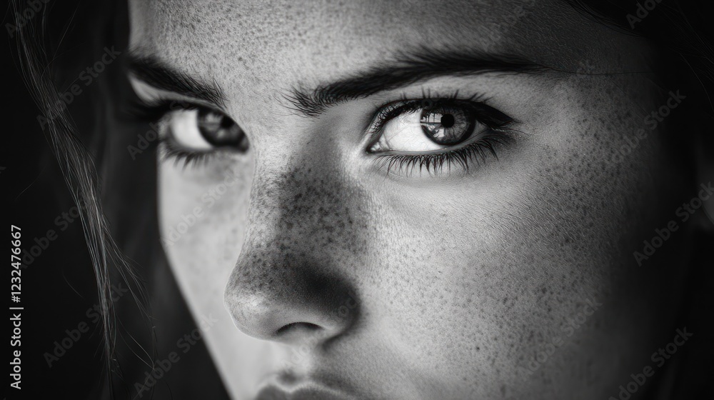 Intense Gaze: A Black and White Portrait of a Young Woman Intense Gaze: A Black and White Portrait of a Young Woman
