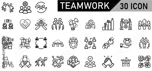 Minimalist Teamwork Icon Pack | 30 Outline Vector Icons, Editable stroke. 