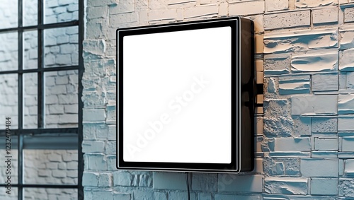 Blank white company store sign mock up on a wall. 3D Rendering photo