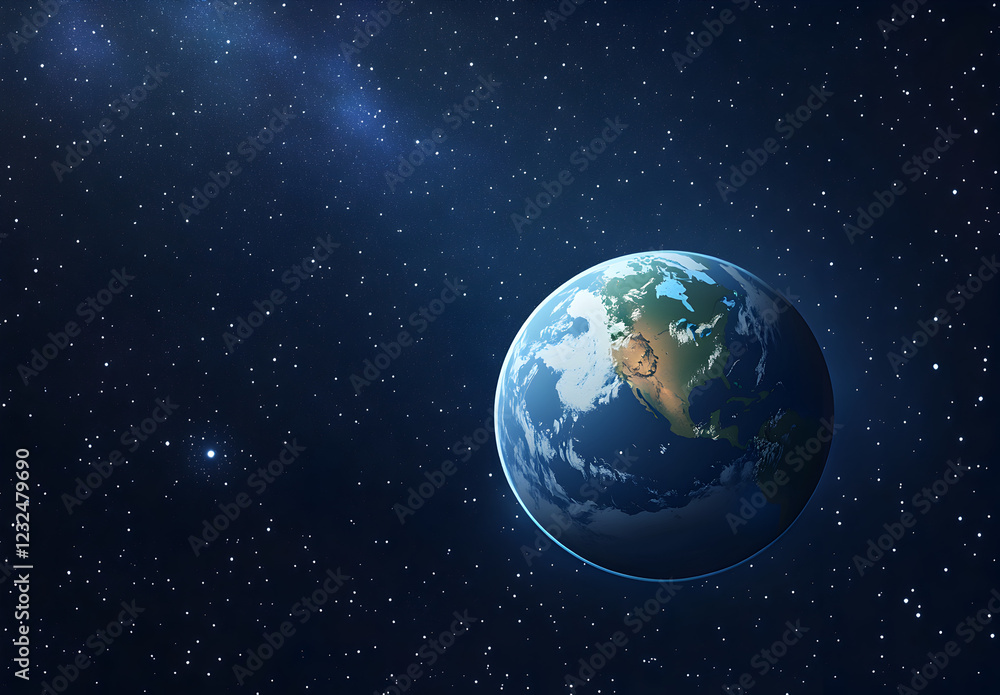 Fototapeta premium Earth floating in space surrounded by stars and galaxies during nighttime view