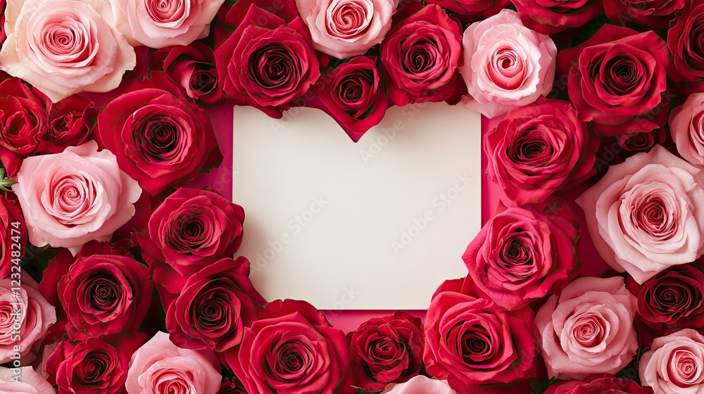 Beautiful Red and Pink Roses Surrounding Blank Frame for Design Use Beautiful Red and Pink Roses Surrounding Blank Frame for Design Use