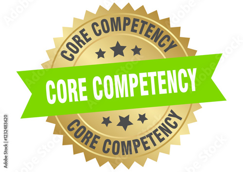 core competency. core competency round green and gold label isolated on transparent background